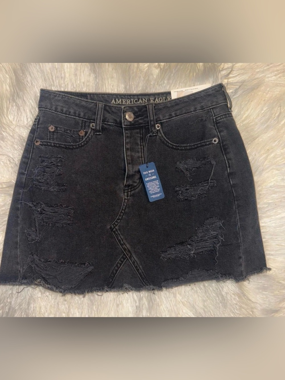 NWT American Eagle Outfitters Distressed Black Denim Mini Skirt